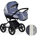 Детская коляска Indigo 18 Special Plus 14" 2 в 1, ткань + эко-кожа (Sp 07 Джинс - Светло-синий - Белая кожа
						
					) — Фото