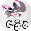 Детская коляска BeBe-Mobile Ines R 3 в 1, ткань+эко-кожа (R7 (Pink-Grey)
						
					) — Фото